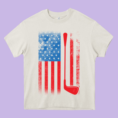 Golf With Usa Flag Heavy Core Tee Designed By Artisfamous
