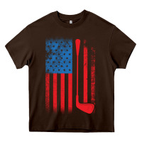 Chocolate Brown Golf with USA Flag Heavy Core Tee - artisFamous