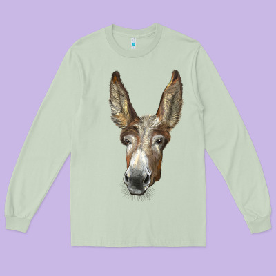 American Mammoth Jackstock Donkey  Face Long Sleeve Tee Designed By Lillyallendesigns