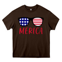 Chocolate Brown Merica Usa Flag Sunglasses 4th Of July Heavy Core Tee - artisFamous