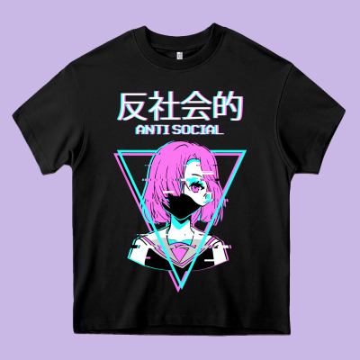 Antisocial Wave Anime Heavy Core Tee Designed By Artisfamous