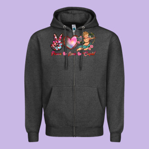 Peace Love Cupid Zipper Hoodie Designed By Ranaportraitstore