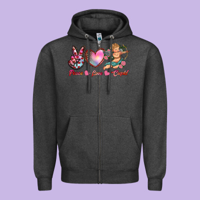 Peace Love Cupid Zipper Hoodie Designed By Ranaportraitstore
