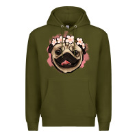Army Green pug floral Premium Hoodie - Jasminsmagicworld