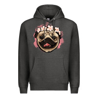 Charcoal Heather pug floral Premium Hoodie - Jasminsmagicworld