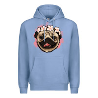 Colony Blue pug floral Premium Hoodie - Jasminsmagicworld
