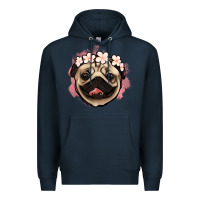 Navy pug floral Premium Hoodie - Jasminsmagicworld