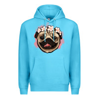 Ocean Blue pug floral Premium Hoodie - Jasminsmagicworld