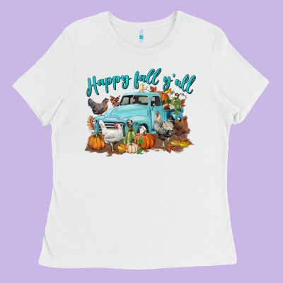 Happy Fall Y'all Ladies Tee Designed By Lillyallendesigns