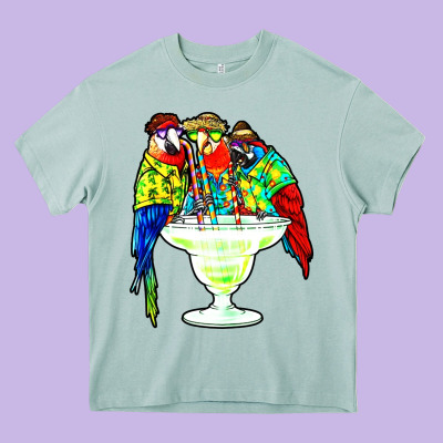 Parrots Drinking Margarita Hawaiian Heavy Core Tee Designed By Artisfamous
