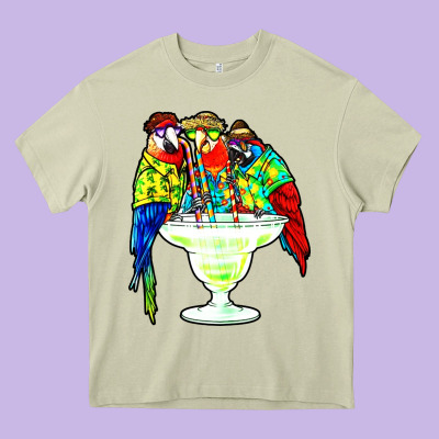 Parrots Drinking Margarita Hawaiian Heavy Core Tee Designed By Artisfamous