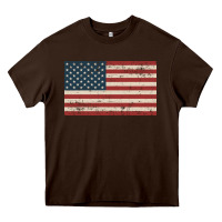 Chocolate Brown american flag Heavy Core Tee - artisFamous