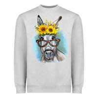 Heather Grey Sunflower Glasses Donkey Heavyweight Sweatshirt - RanaPortraitStore
