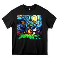 Black starry night print van gogh parody Heavy Core Tee - artisFamous