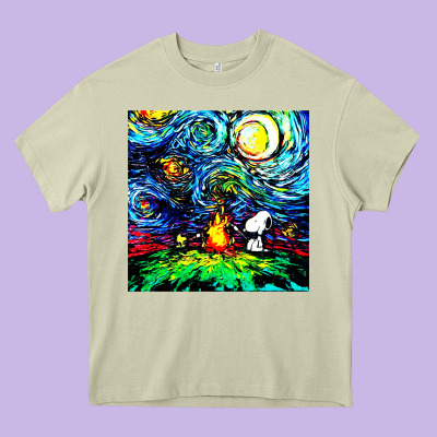 Starry Night Print Van Gogh Parody Heavy Core Tee Designed By Artisfamous
