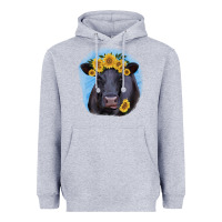 Heather Grey Black Angus with Sunflower Heavyweight Hoodie - Jasminsmagicworld