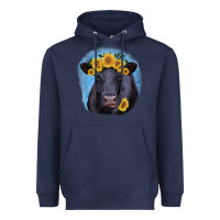 Navy Black Angus with Sunflower Heavyweight Hoodie - Jasminsmagicworld