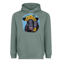 Sage Black Angus with Sunflower Heavyweight Hoodie - Jasminsmagicworld