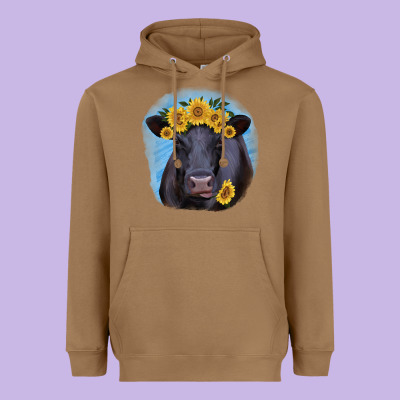 Black Angus With Sunflower Heavyweight Hoodie Designed By Jasminsmagicworld