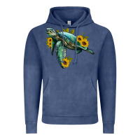 Vintage Denim sea turtle with sunflowers Vintage Hoodie - Artiststas