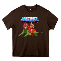 Chocolate Brown he man and battle cat Heavy Core Tee - artisFamous