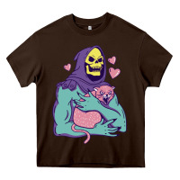 Chocolate Brown skeletor's hug cat Heavy Core Tee - artisFamous