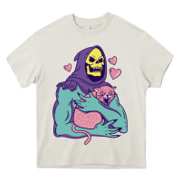 Cream skeletor's hug cat Heavy Core Tee - artisFamous