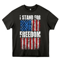 Asphalt I STAND FOR FREEDOM WITH A DISTRESSED AMERICAN FLAG Heavy Core Tee - artisFamous