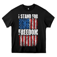 Black I STAND FOR FREEDOM WITH A DISTRESSED AMERICAN FLAG Heavy Core Tee - artisFamous
