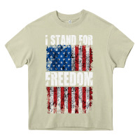 Mossy I STAND FOR FREEDOM WITH A DISTRESSED AMERICAN FLAG Heavy Core Tee - artisFamous