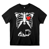 Black dad skeleton halloween beer pizza Heavy Core Tee - artisFamous