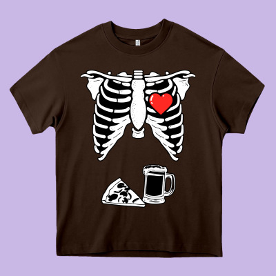 Dad Skeleton Halloween Beer Pizza Heavy Core Tee Designed By Artisfamous