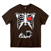 Chocolate Brown dad skeleton halloween beer pizza Heavy Core Tee - artisFamous