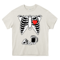 Cream dad skeleton halloween beer pizza Heavy Core Tee - artisFamous