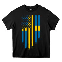 Black Sweden Swedish Roots American Flag | Canadian Roots Heavy Core Tee - artisFamous