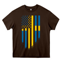 Chocolate Brown Sweden Swedish Roots American Flag | Canadian Roots Heavy Core Tee - artisFamous