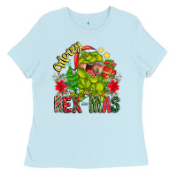 Baby Blue Merry Rexmas Ladies Tee - CowhideDigitalArt