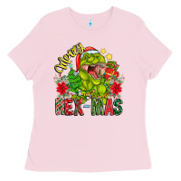 Bubblegum Pink Merry Rexmas Ladies Tee - CowhideDigitalArt