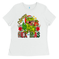 White Merry Rexmas Ladies Tee - CowhideDigitalArt