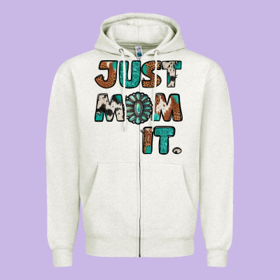 Just Mom It Cowhide Turquoise Zipper Hoodie Designed By Jasminsmagicworld