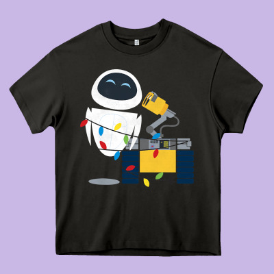 Wall E Eve Christmas Light Wrap Graphic T Shirt Heavy Core Tee Designed By Artisfamous