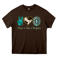 Chocolate Brown Peace Love Turquoise Heavy Core Tee - Jasminsmagicworld