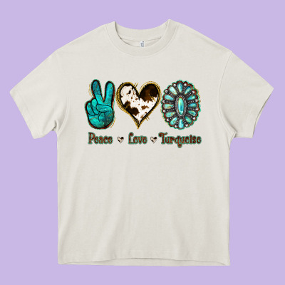 Peace Love Turquoise Heavy Core Tee Designed By Jasminsmagicworld