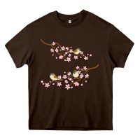 Chocolate Brown cherry blossom sakura with bird Heavy Core Tee - artisFamous