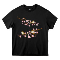Black cherry blossom sakura with bird Heavy Core Tee - artisFamous