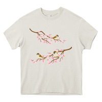 Cream cherry blossom sakura with bird Heavy Core Tee - artisFamous