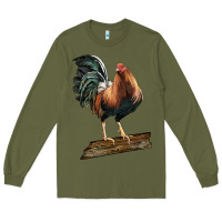 Army Green american game rooster standing Long Sleeve Tee - LillyAllenDesigns
