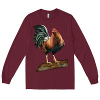 Burgundy american game rooster standing Long Sleeve Tee - LillyAllenDesigns