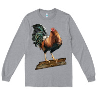Heather Grey american game rooster standing Long Sleeve Tee - LillyAllenDesigns