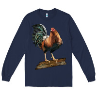 Navy american game rooster standing Long Sleeve Tee - LillyAllenDesigns